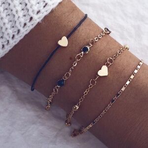 *LILLIAN* 4-Pc Gold x Black Heart Bracelet Set